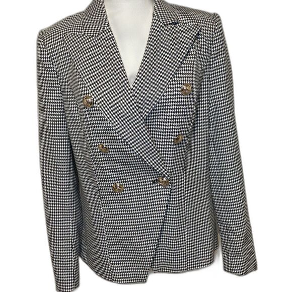 Venus Black & White Houndstooth Double-Breasted Blazer Gold Button Womens - Picture 6 of 7